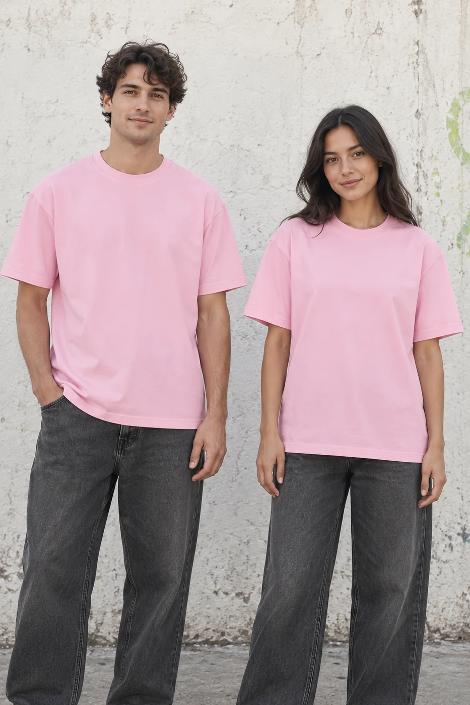 Washed pink relaxed crew-neck tee · Unisex styling