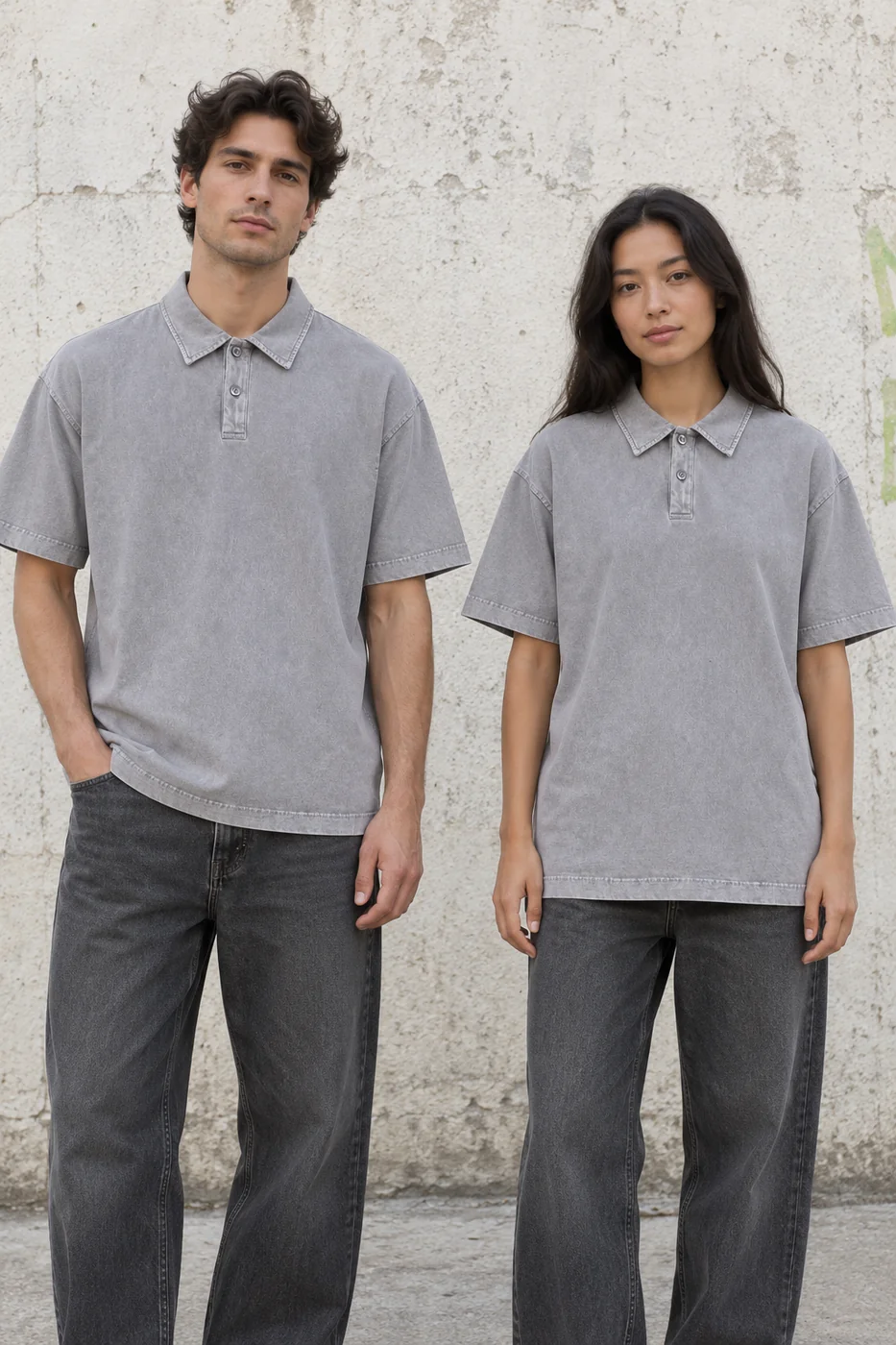 Snow-wash relaxed polo tee · Unisex styling