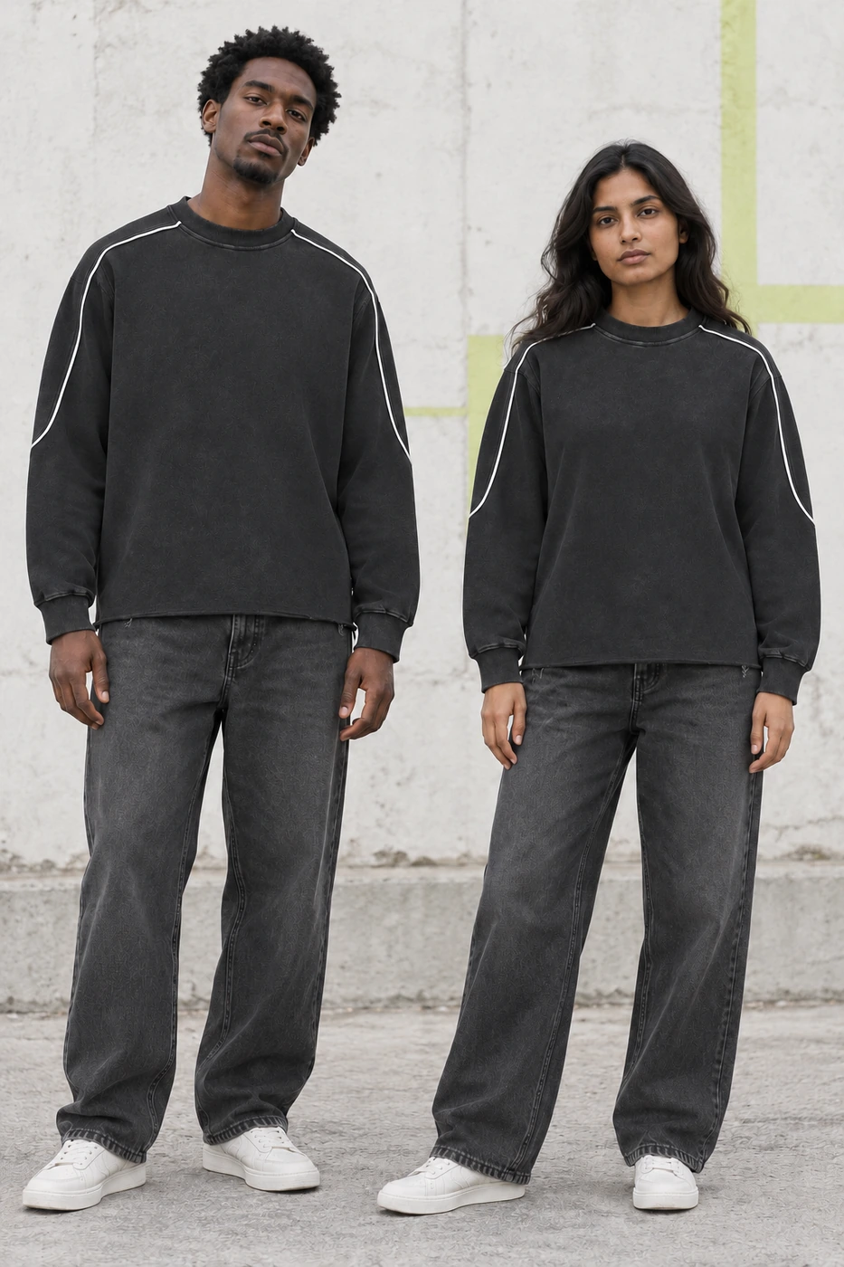Washed contrast-piping sweatshirt · Unisex styling